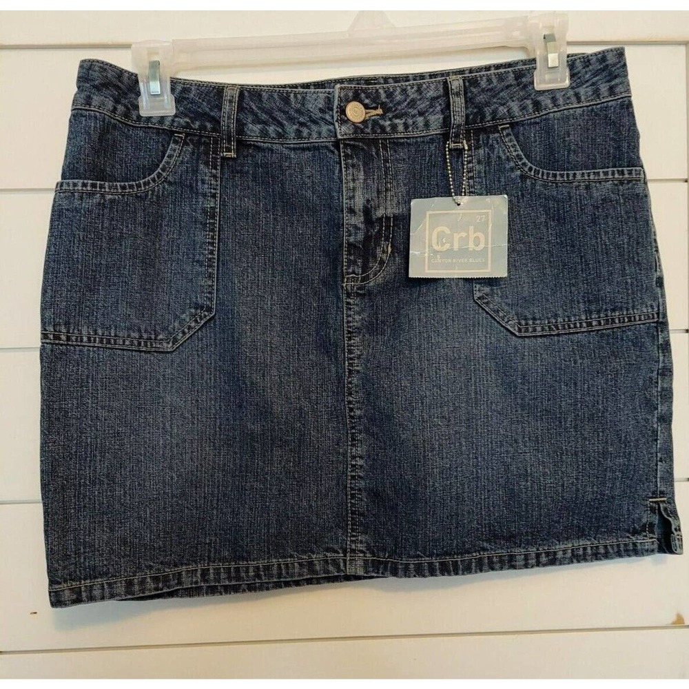 Women's Size 13 Canyon River Blues Denim Jean Skirt Knee Length Pockets Blue